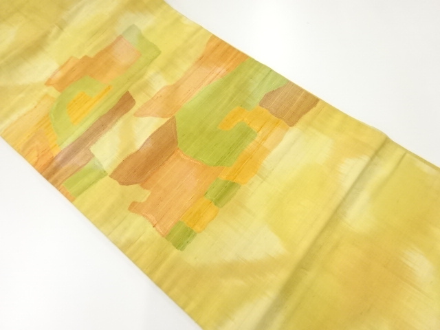 リサイクル　手織り紬抽象模様織出しぼかし名古屋帯